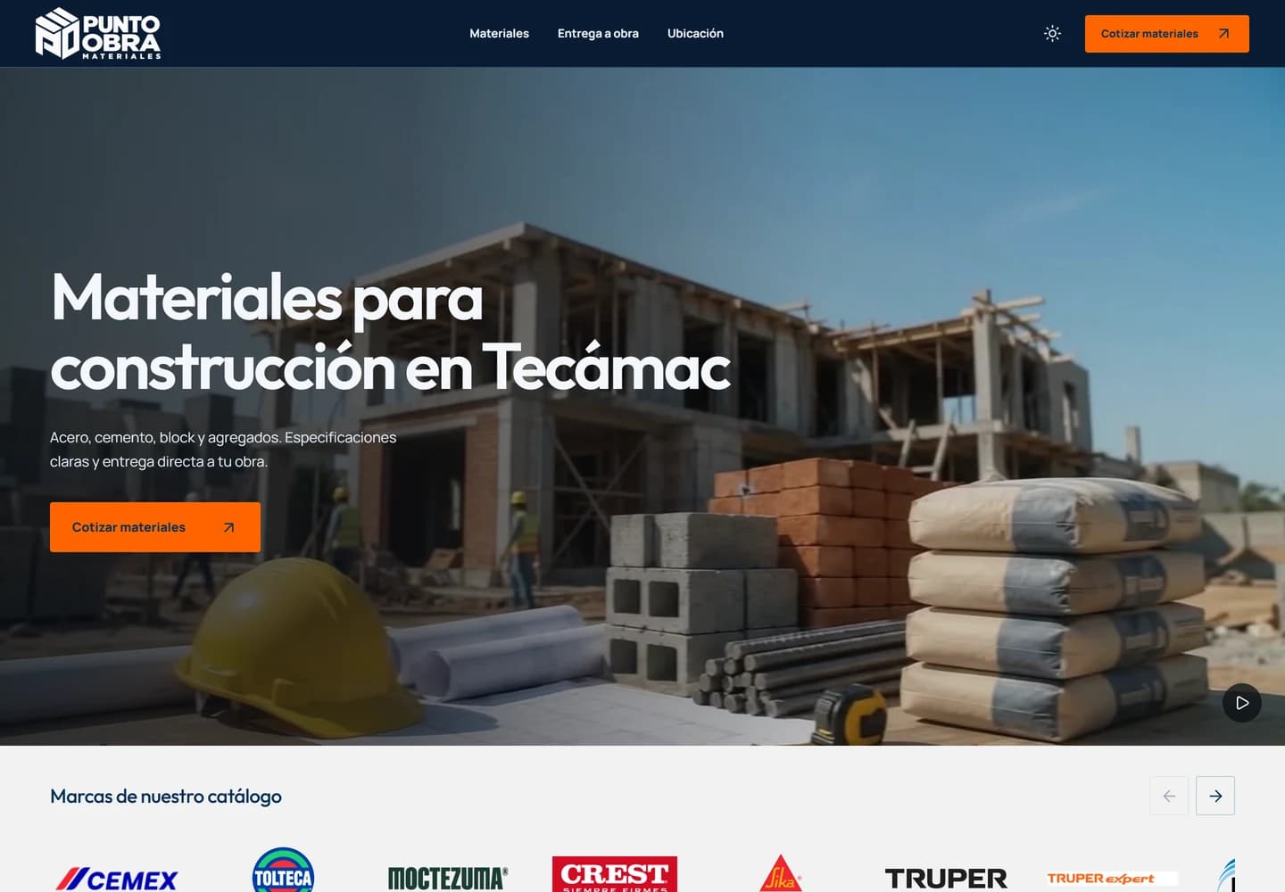 Punto Obra, Materiales de construcción: demo real publicada
